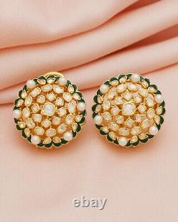 925 Silver Moissanite Polki Stud Green Earrings Handmade Women's Jewelry Gift