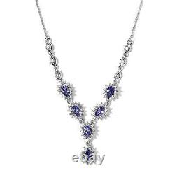 925 Silver Natural AAA Blue Tanzanite White Zircon Necklace Gift Size 20 Ct 3.8