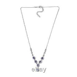 925 Silver Natural AAA Blue Tanzanite White Zircon Necklace Gift Size 20 Ct 3.8