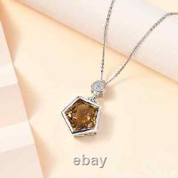 925 Silver Natural Citrine White Zircon Pendant Necklace Gift Size 20 Ct 7.9