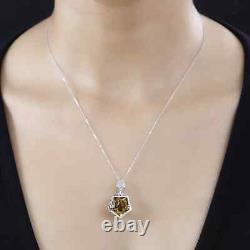 925 Silver Natural Citrine White Zircon Pendant Necklace Gift Size 20 Ct 7.9