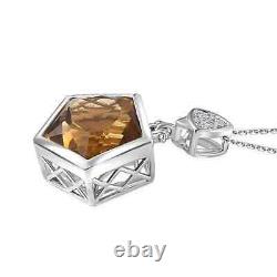 925 Silver Natural Citrine White Zircon Pendant Necklace Gift Size 20 Ct 7.9