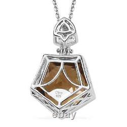 925 Silver Natural Citrine White Zircon Pendant Necklace Gift Size 20 Ct 7.9