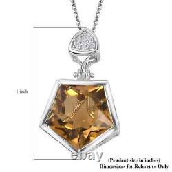 925 Silver Natural Citrine White Zircon Pendant Necklace Gift Size 20 Ct 7.9