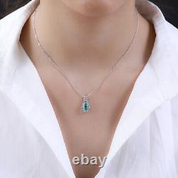 925 Silver Natural Emerald White Diamond Pendant Necklace Gift Size 20 Ct 1.1