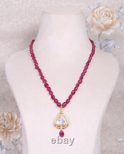 925 Silver Natural Ruby & Polki Gemstone Designer Necklace Jewelry Gift For Her