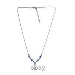 925 Silver Platinum Plated AAA Natural Blue Tanzanite Necklace Size 18 Ct 3.4