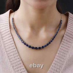 925 Silver Platinum Plated Natural Sapphire Tennis Necklace Gift Size 18 Ct 28