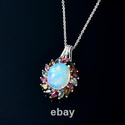 925 Silver Platinum Plated Opal Tourmaline Pendant Necklace Gift Size 20 Ct 3.5