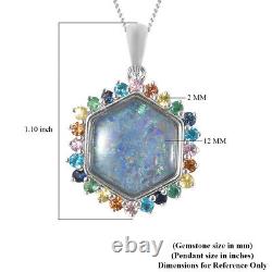 925 Silver Rhodium Over Opal Pink Sapphire Necklace Pendant Gifts Size 18 Ct 5