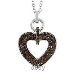 925 Silver Rhodium Over Red Diamond Heart Pendant Necklace Gift Size 18 Ct 0.5