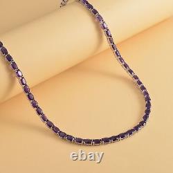 925 Silver Rhodium Plated Natural Amethyst Tennis Necklace Gift Size 18 Ct 48.7