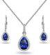 925 Silver Simulated BlueNecklace Earring Wedding Jewelry Set Gift