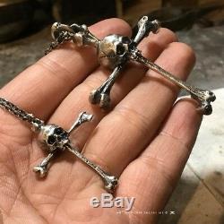 925 Silver Skull Cross Pendant Necklace Bone rods Original Made Men's Gift