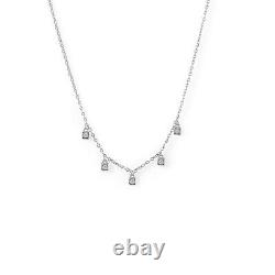 925 Silver Women Elegant 5 Simulated Diamond Square Charm Necklace Jewelry Gift