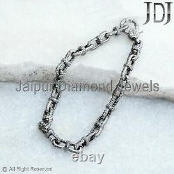 925 Solid Silver Genuine Pave Diamond Link Chain Bracelet Handmade Jewelry Gifts