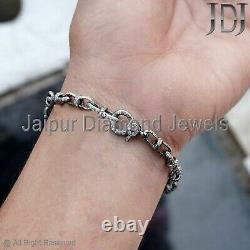 925 Solid Silver Genuine Pave Diamond Link Chain Bracelet Handmade Jewelry Gifts
