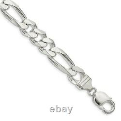 925 Sterling Silver 10.75mm Link Figaro Bracelet Chain Men Fine Jewelry Dad