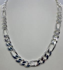 925 Sterling Silver 11mm Figaro Link Chain Necklace Women's Men's 20-30 Italy