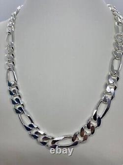 925 Sterling Silver 11mm Figaro Link Chain Necklace Women's Men's 20-30 Italy