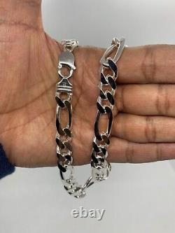 925 Sterling Silver 11mm Figaro Link Chain Necklace Women's Men's 20-30 Italy