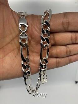 925 Sterling Silver 11mm Figaro Link Chain Necklace Women's Men's 20-30 Italy