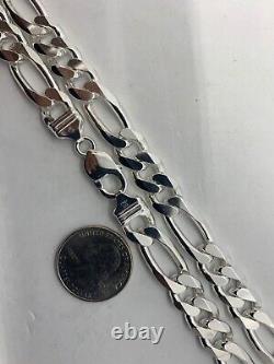 925 Sterling Silver 11mm Figaro Link Chain Necklace Women's Men's 20-30 Italy