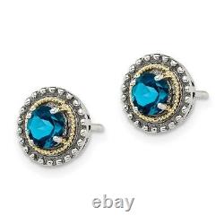 925 Sterling Silver 14k Accent London Blue Topaz Post Stud Earrings Gemstone