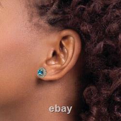 925 Sterling Silver 14k Accent London Blue Topaz Post Stud Earrings Gemstone