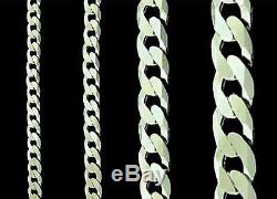 925 Sterling Silver 16 18 20 22 24 26 28 30 inch Flat Curb Link Chain Necklace