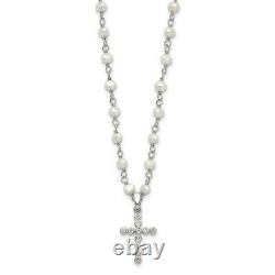 925 Sterling Silver 5mm White Freshwater Cultured Pearl Cubic Zirconia Cz Cross
