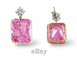 925 Sterling Silver 72tcw Pink Radiant Women Dangle Earrings Fine Jewelry gift