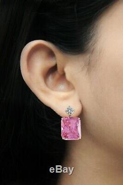 925 Sterling Silver 72tcw Pink Radiant Women Dangle Earrings Fine Jewelry gift