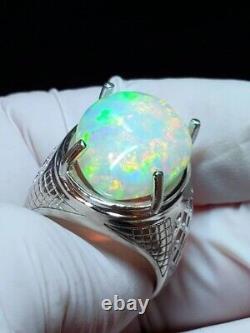 925 Sterling Silver 8.50 Ct Natural fire opal Gemstone jewelry Gift Men's Ring