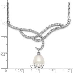 925 Sterling Silver 8mm White Freshwater Cultured Pearl Drop Cubic Zirconia Cz