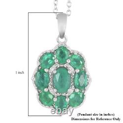 925 Sterling Silver AAA Emerald Pendant Necklace Jewelry Gift Size 18 Ct 1.9