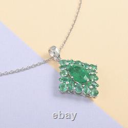 925 Sterling Silver AAA Emerald Pendant Necklace Jewelry Gift Size 18 Ct 2.7