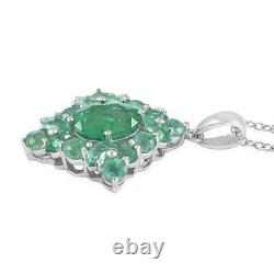 925 Sterling Silver AAA Emerald Pendant Necklace Jewelry Gift Size 18 Ct 2.7