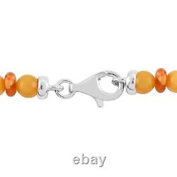 925 Sterling Silver Amber Beaded Necklace Jewelry Gift for Women Size 24