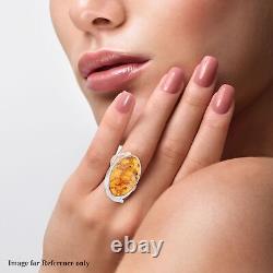 925 Sterling Silver Amber Solitaire Ring Jewelry Gift for Women Size 8.5