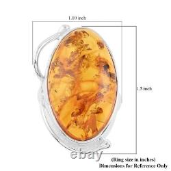 925 Sterling Silver Amber Solitaire Ring Jewelry Gift for Women Size 8.5