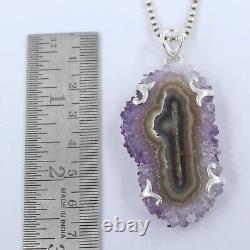 925 Sterling Silver Amethyst Stalactite Slice Pendant Necklace Jewelry Gift