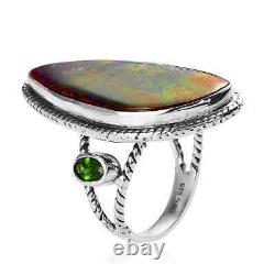 925 Sterling Silver Ammolite Chrome Diopside Ring Jewelry Gift Size 5 Ct 0.5