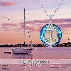 925 Sterling Silver Anchor Crystal Pendant Necklace Ocean Jewelry Gift Anchor