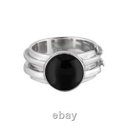 925 Sterling Silver Black Agate Adjustable Ring Men's Fashion Jewelry Gift