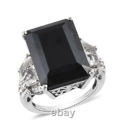 925 Sterling Silver Black Spinel White Topaz Cocktail Ring Gift Size 7 Ct 18.1