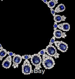 925 Sterling Silver Blue Cushion White halo Tennis Necklace Gift Box Jewelry Her