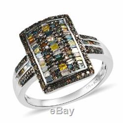 925 Sterling Silver Blue Diamond Cluster Ring Gift Jewelry Size 10 Cttw 1