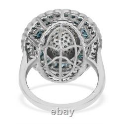 925 Sterling Silver Blue Diamond Cluster Ring Jewelry Gift for Women Size 6 Ct 2