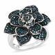 925 Sterling Silver Blue Diamond Flower Ring Gift Jewelry for Women Size 7 Ct 1